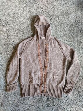 Cozy Hooded Button-Up Sweater Jacket in Taupe